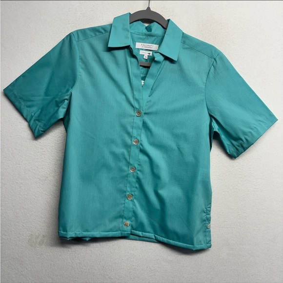 Foxcroft For Appleseeds Button Down Shirt Short Sleeve Blue Green 6 Short Sleeve - Picture 1 of 6
